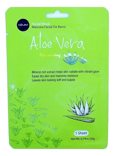 Celavi Essence Facial Mask - Aloe Vera, 12 Count Moisturizing Sheet Masks For Skin Care