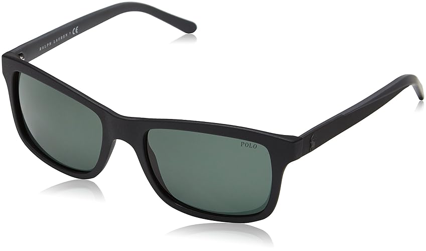 Polo Ralph Lauren Men'S Square Sunglasses, Matte Black/Green, 57Mm, Plastic Frame