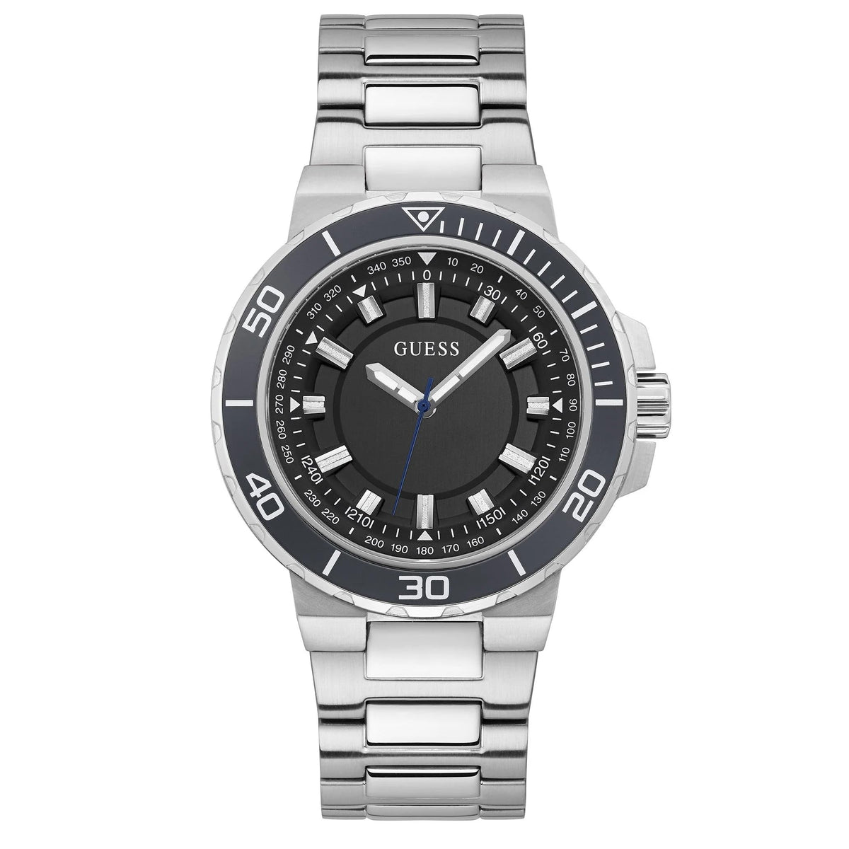 Guess Men'S 44Mm Sport Diver Watch, Black Dial, Silver-Tone Stainless Steel Case & Bracelet