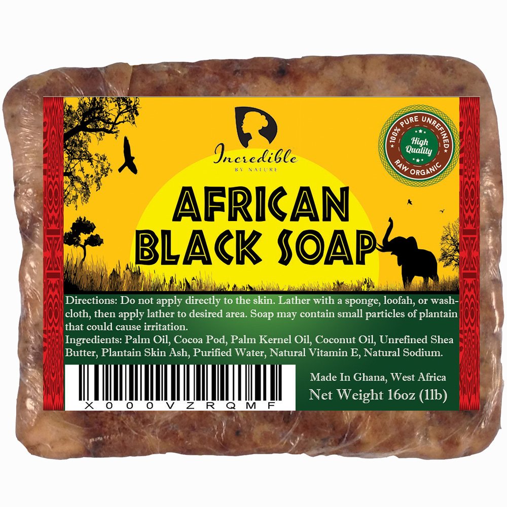 Incredible By Nature African Black Soap - 1Lb Organic Face & Body Wash, Raw & Natural