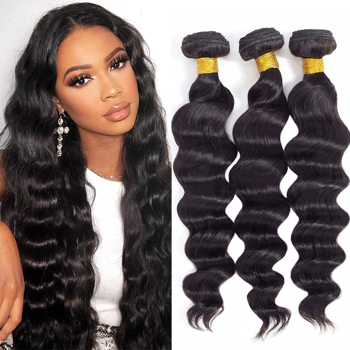 ROYAL IMPRESSION 12A Loose Wave Bundles 18&quot; 300g Brazilian Virgin Human Hair Weave Natural Color