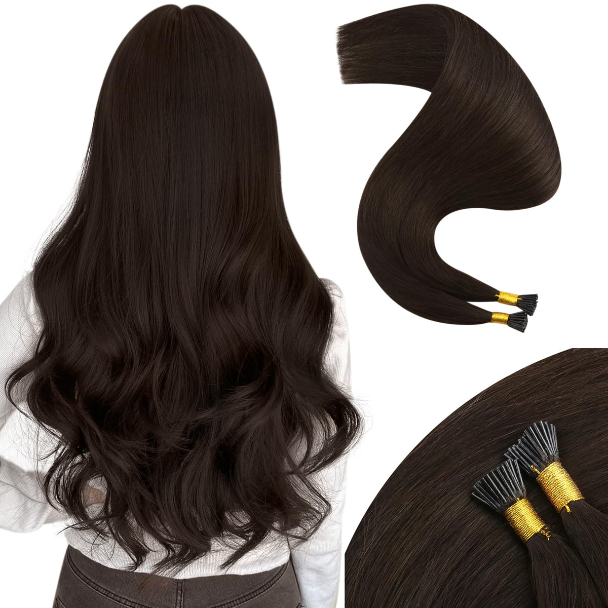 Moresoo 14&quot; I Tip Hair Extensions Dark Brown Human Hair 40g Remy Silky Soft 50 Strands