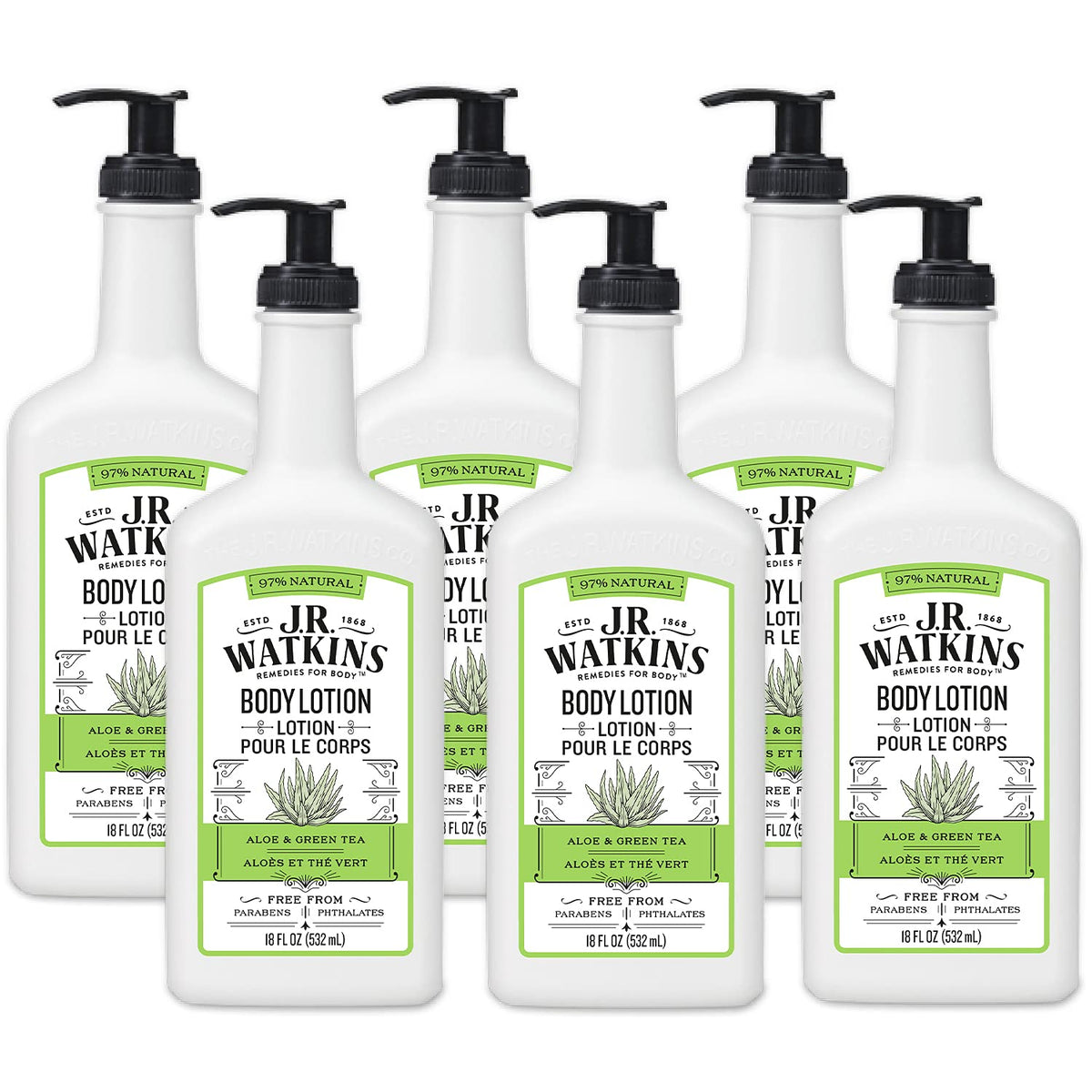 J.R. Watkins Daily Moisturizing Lotion - Shea Butter & Aloe, 18 Fl Oz, 6 Pack, Hydrating Cream