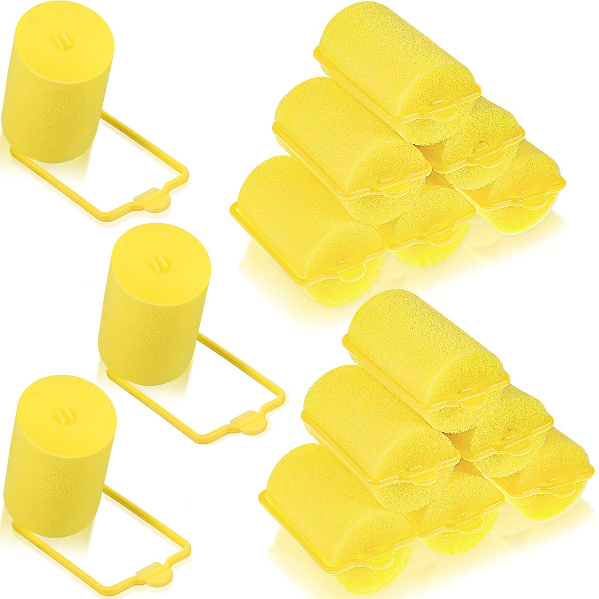 Geyoga 18 Large Foam Hair Rollers, Soft Curlers for Women & Kids - Yellow, 1.4x2.