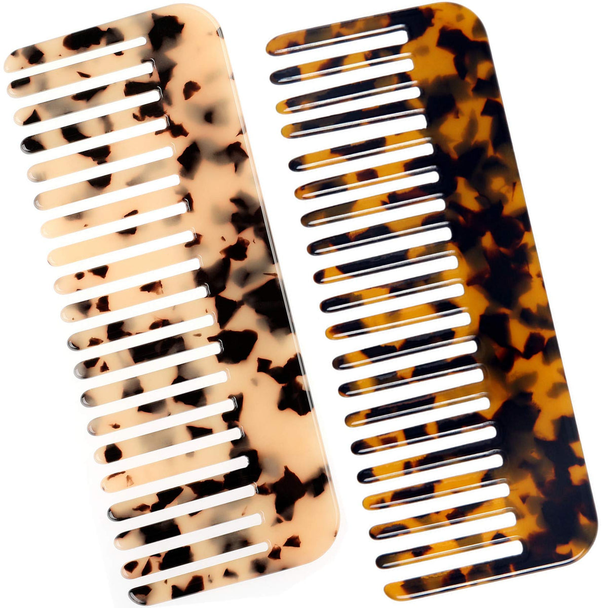 Fsmiling Cellulose Wide Tooth Comb Set For Thick Curly Hair - Tortoise Shell & Ivory, 2 Pack