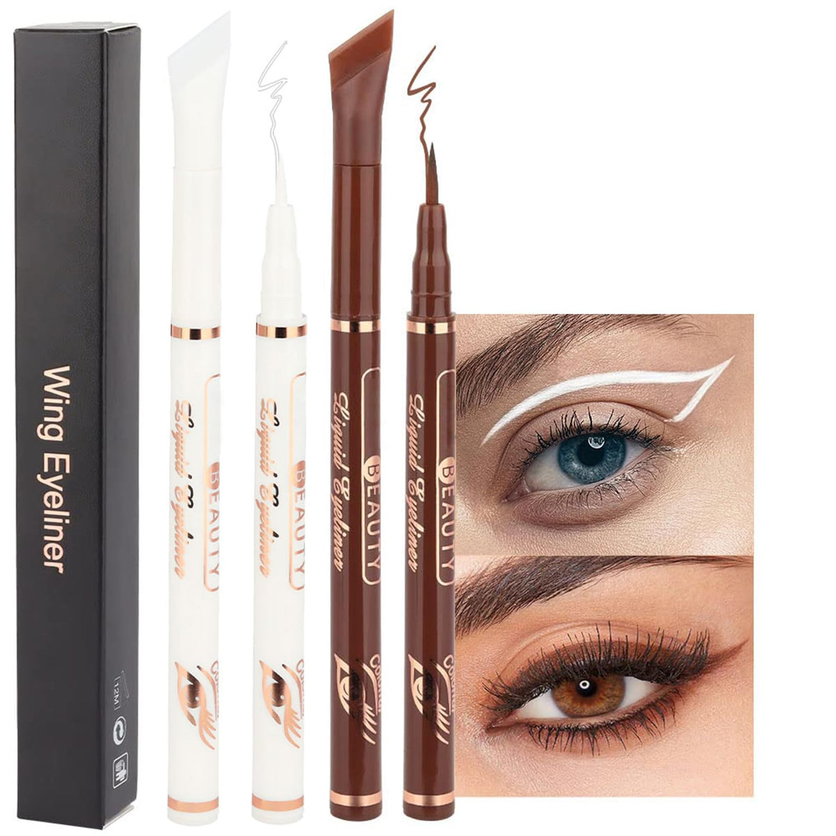 Erinde 2Pcs Waterproof Liquid Eyeliner Set - White & Brown, Long-Lasting, Smudgeproof, Ultra-Fine