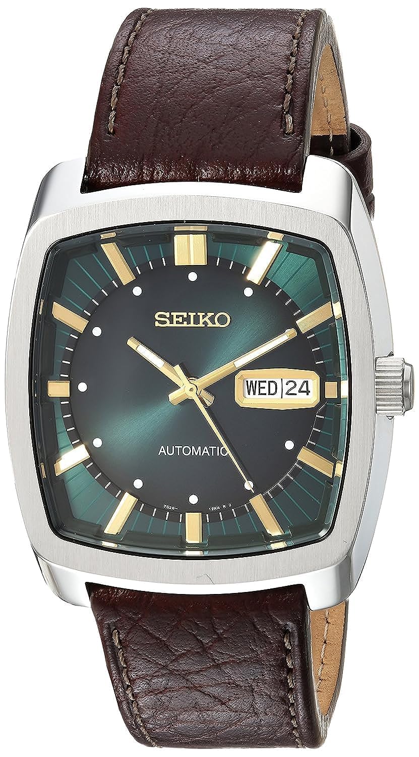 Seiko Snkp27 Automatic Men'S Watch - Green Dial, Brown Leather Strap, 50M Water Resistant