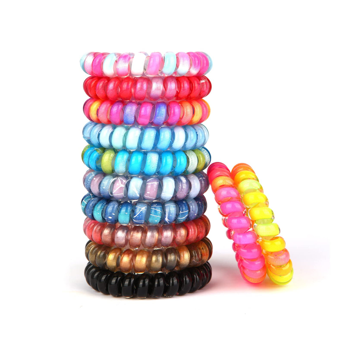 Emrlyr Colorful Traceless Spiral Hair Ties, Waterproof Elastic Ponytail Holders, 12 Count