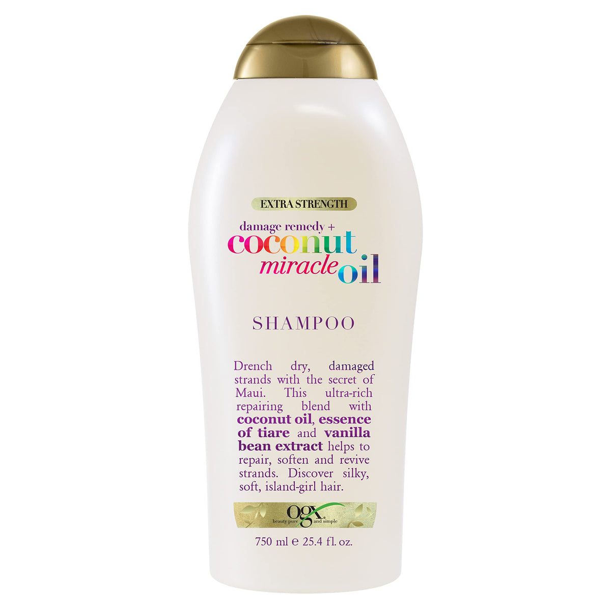 Ogx Extra Strength Coconut Miracle Oil Shampoo, Hydrating For Dry & Frizzy Hair, 25.4 Fl Oz