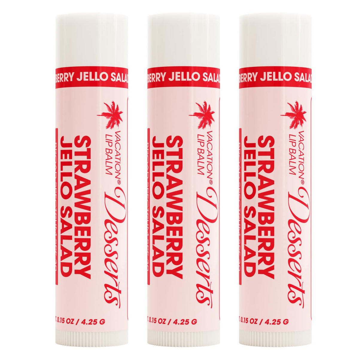 Vacation Strawberry Jello Salad Spf 30 Lip Balm, Hydrating Vegan Sunscreen, Pack Of 3