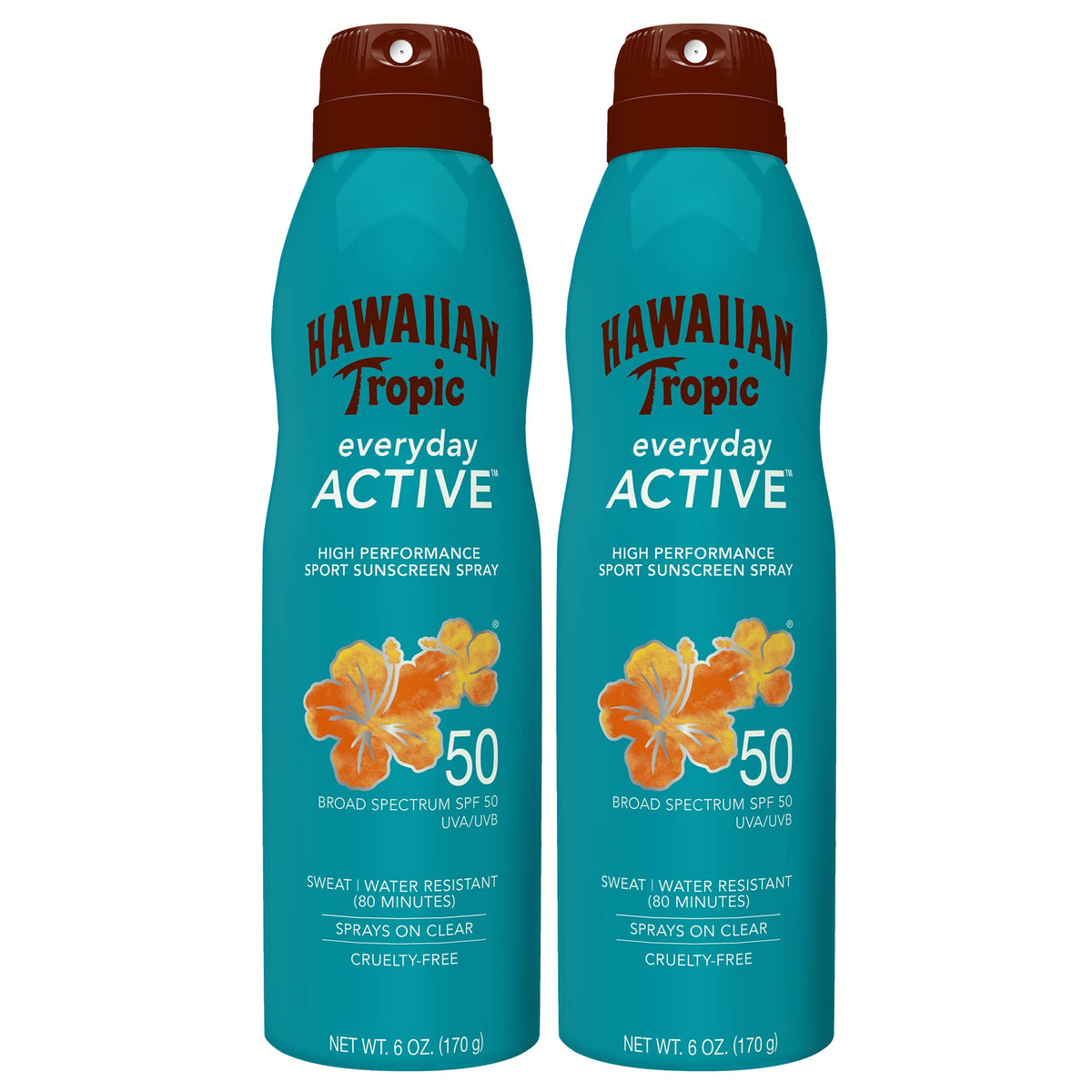 Hawaiian Tropic Spf 50 Everyday Active Spray Sunscreen, 6Oz Twin Pack - Oxybenzone Free