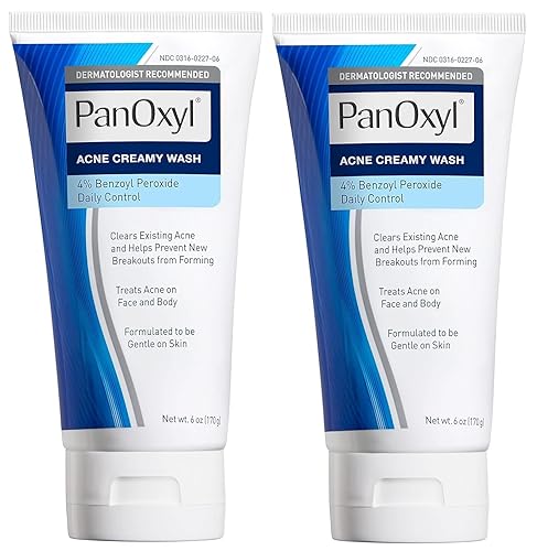 Panoxyl 4% Benzoyl Peroxide Acne Wash - Hydrating Creamy Cleanser, 6 Oz (Pack Of 