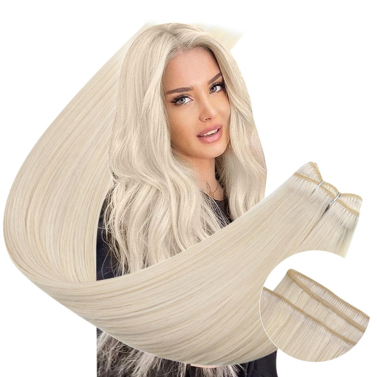 Ugeat 24&quot; Blonde Weft Hair Extensions - Remy Human Hair, Platinum Blonde, 105G Sew-In