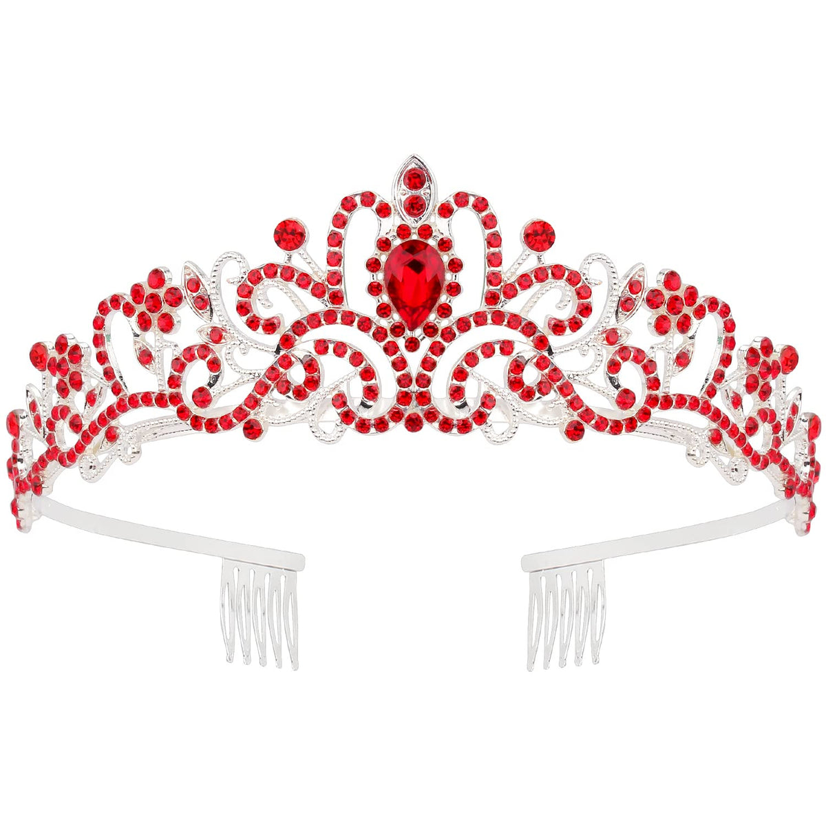 Didder Red Rhinestones Tiara Crown for Women Girls - Elegant Bridal Hair Accessory