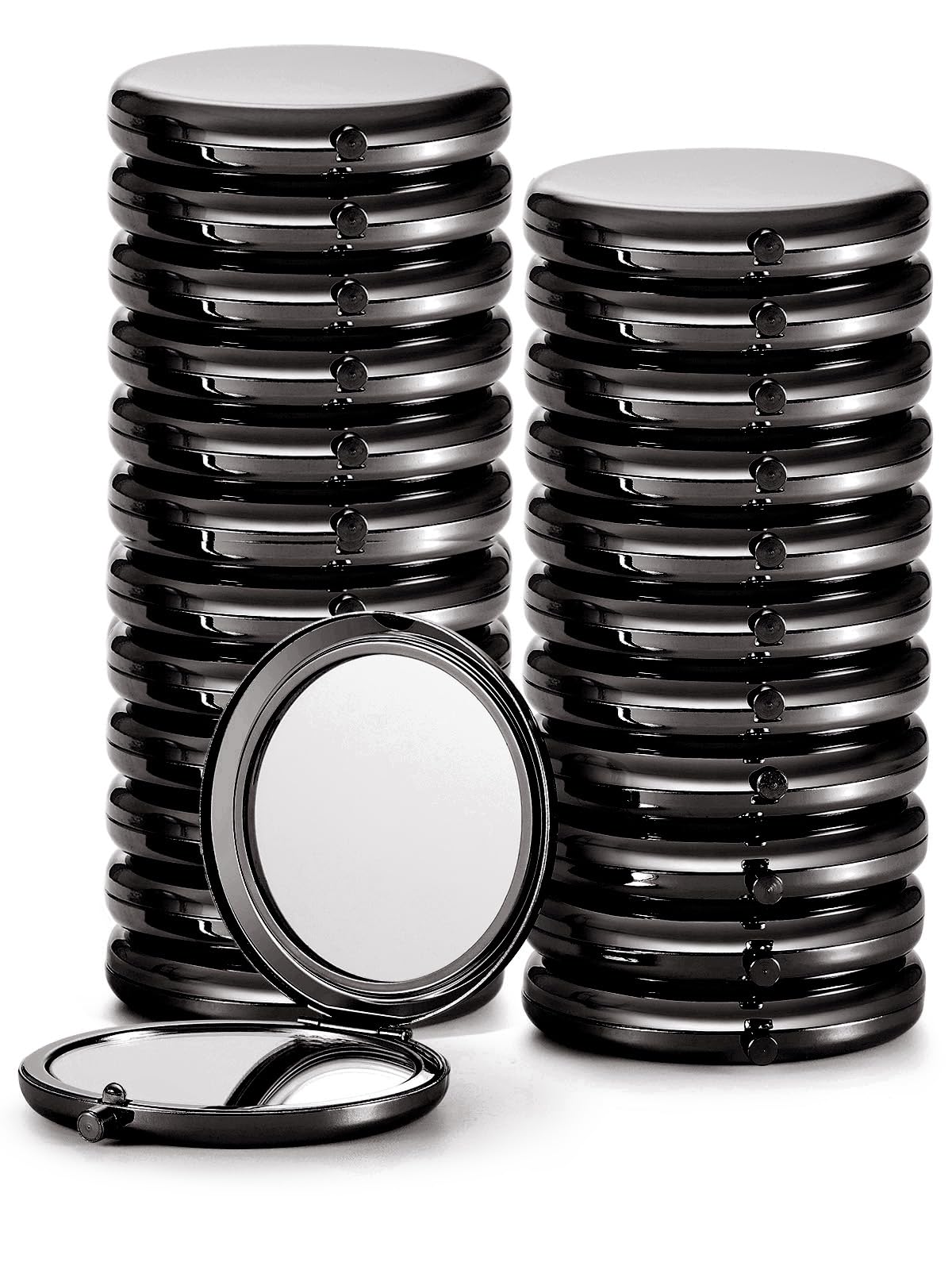 Getinbulk Compact Mirror Bulk - 24 Double-Sided 1X/2X Makeup Mirrors, Onyx Black, 2.