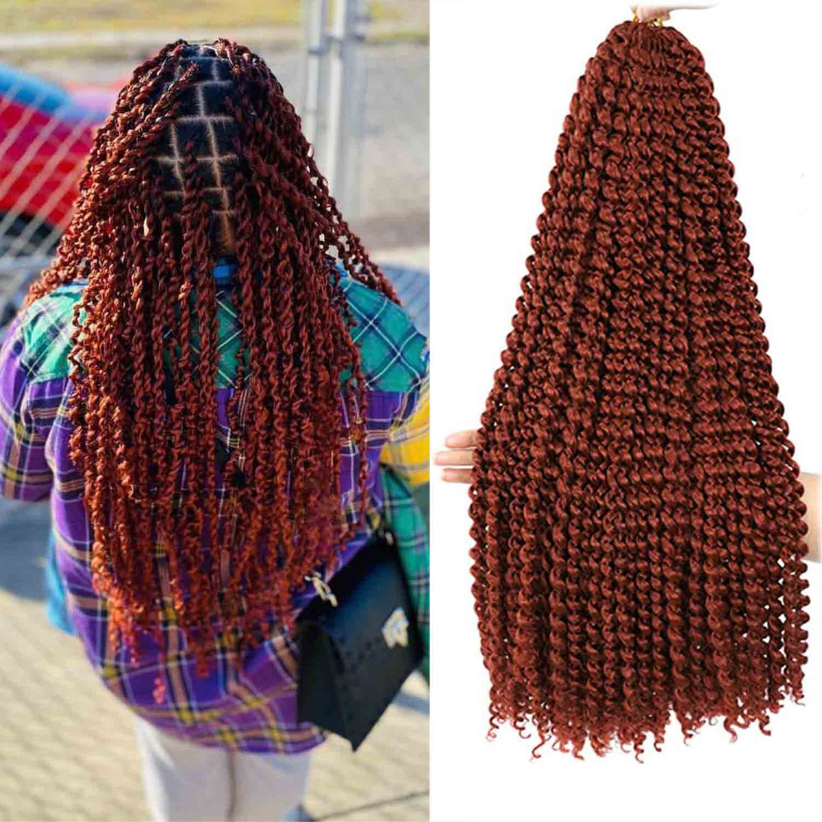 Renjoing 18&quot; Copper Red Water Wave Crochet Hair 6 Packs For Butterfly Locs & Passion Twists