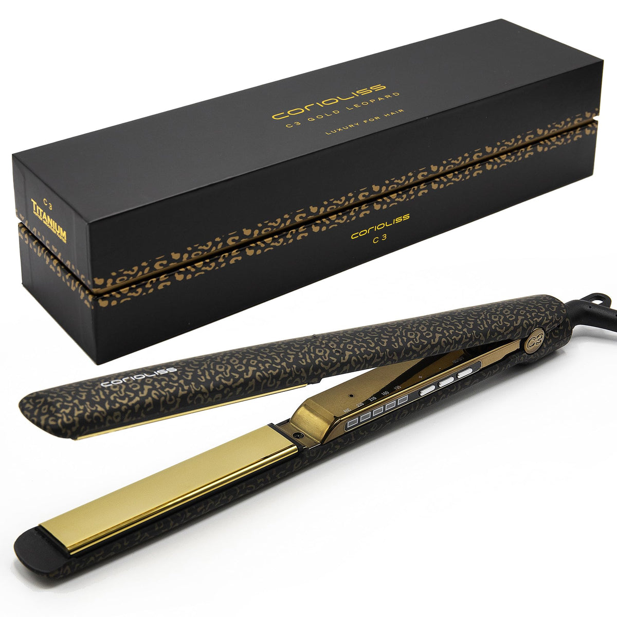 Corioliss C3 Professional Hair Straightener - Titanium Plates, Leopard Gold Soft Touch Finish