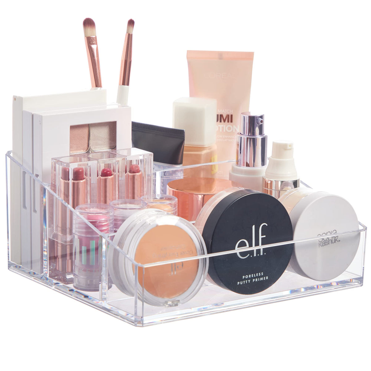 Stori Clear Plastic Makeup Organizer - Compact 4-Compartment Holder For Brushes & Beauty Supplies