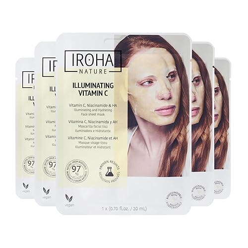 Iroha Nature Vitamin C & Hyaluronic Acid Face Mask (5 Pack) - Illuminating, Hydrating, Vegan