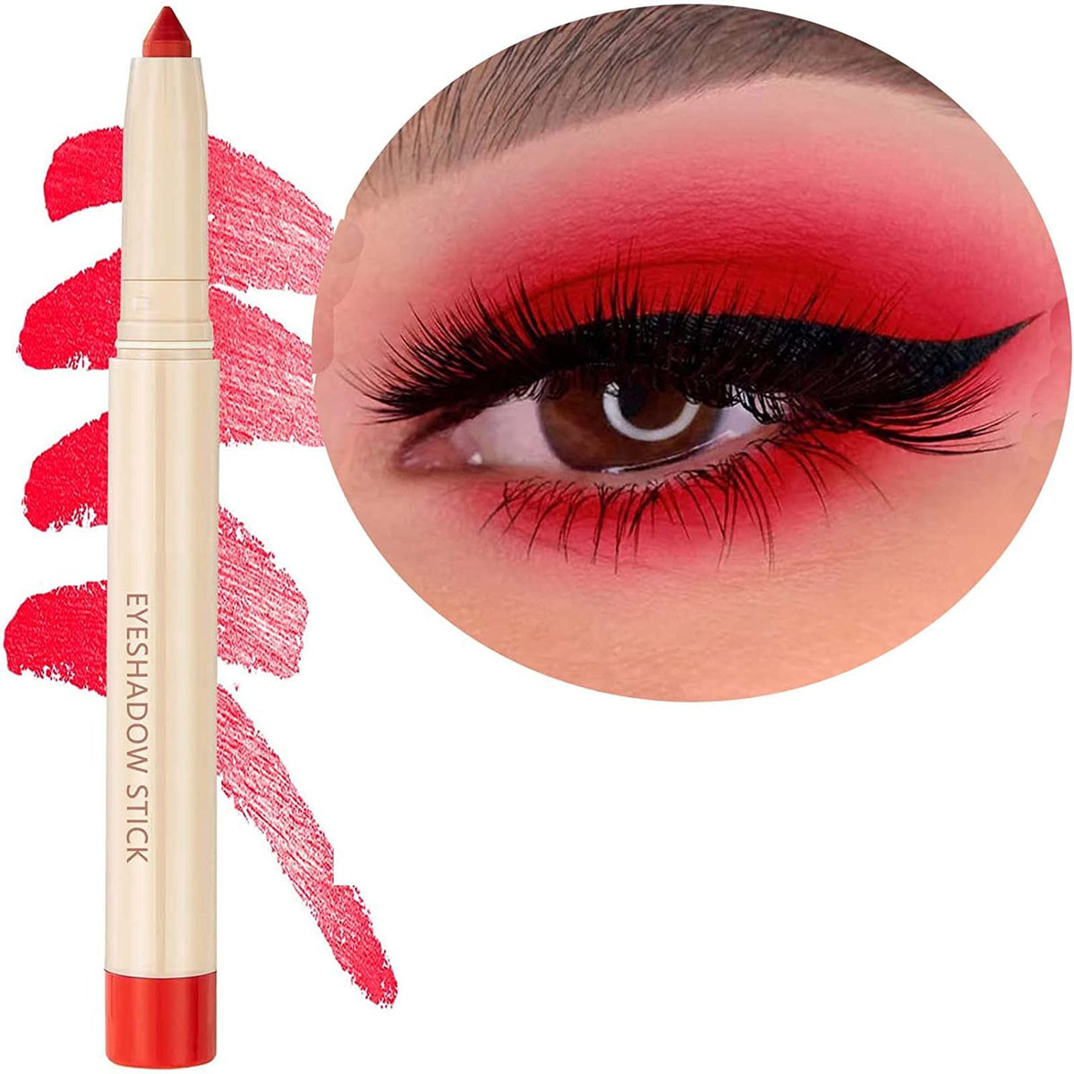 Saubzean Waterproof Eyeshadow Pencil, Red Matte Cream, Long Lasting Glitter Eyeliner Crayon