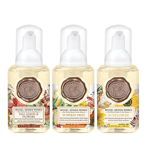 Michel Design Works Mini Foaming Soap Set, 3-Pack, Fall Leaves & Flowers, Shea Butter, 4.7 Oz