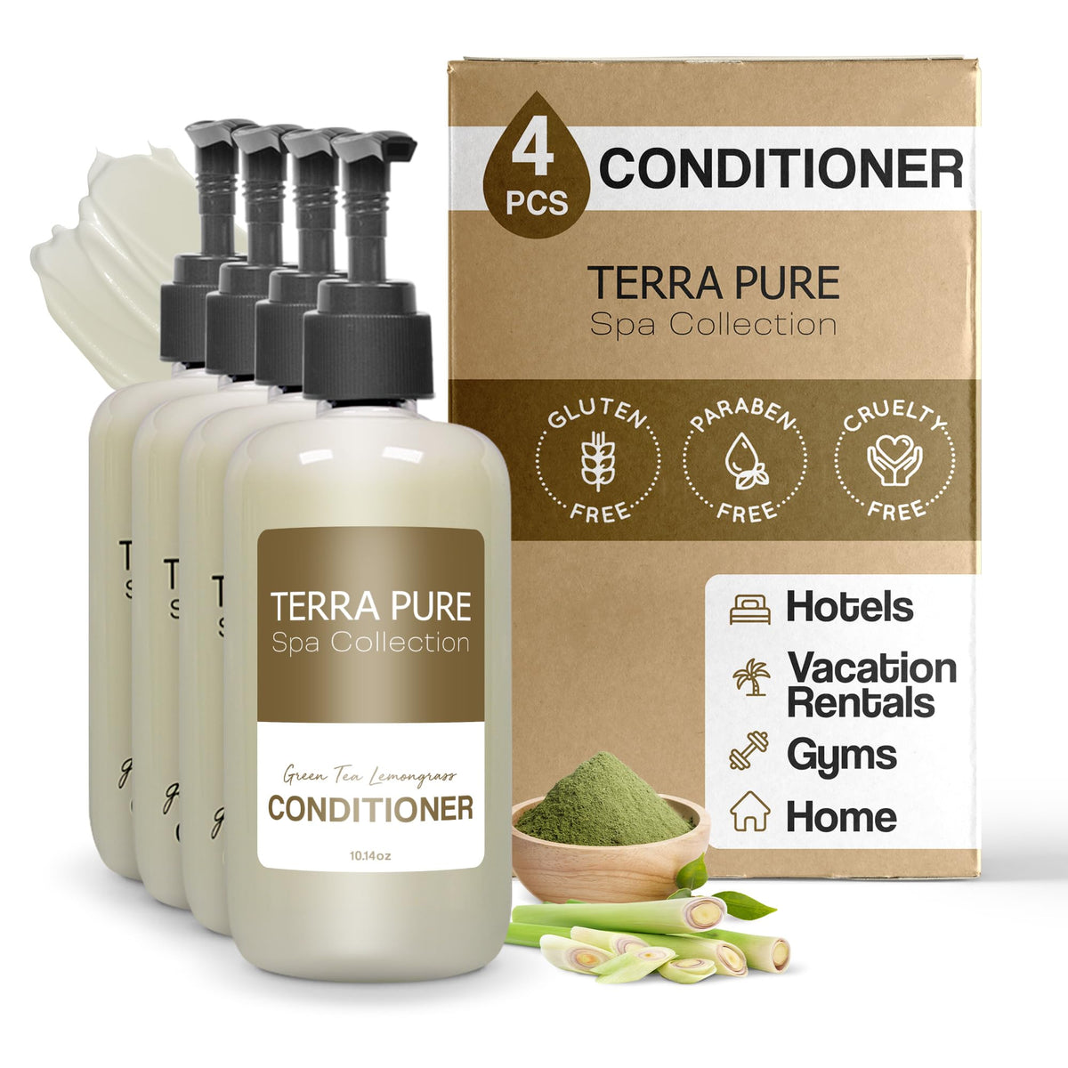 Terra Pure Spa Conditioner - 10.14 Oz Pump Bottle, Hotel Amenities, Pack Of 4