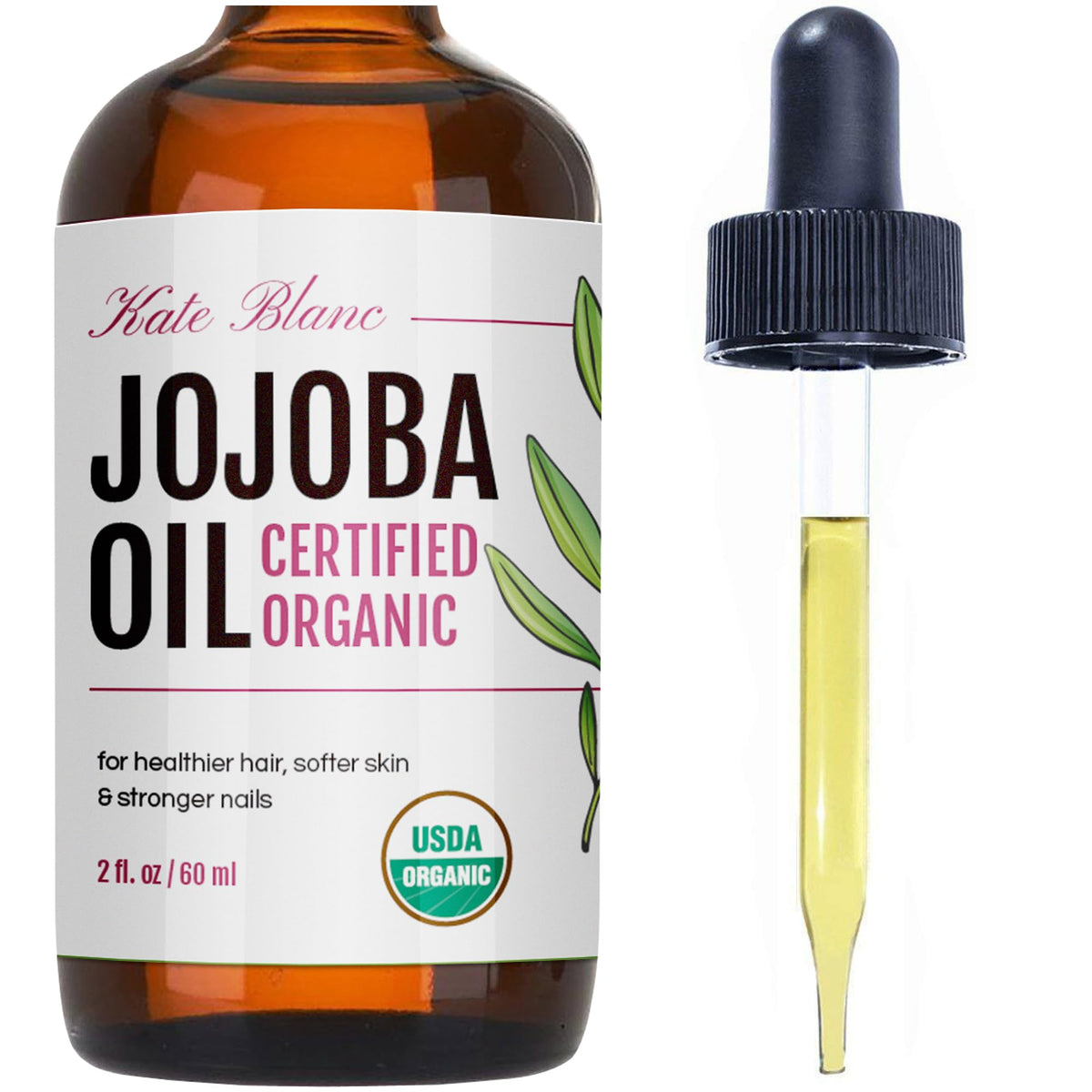 Kate Blanc Cosmetics Jojoba Oil 2oz - Organic Hair, Face & Skin Gua Sha Massage Oil