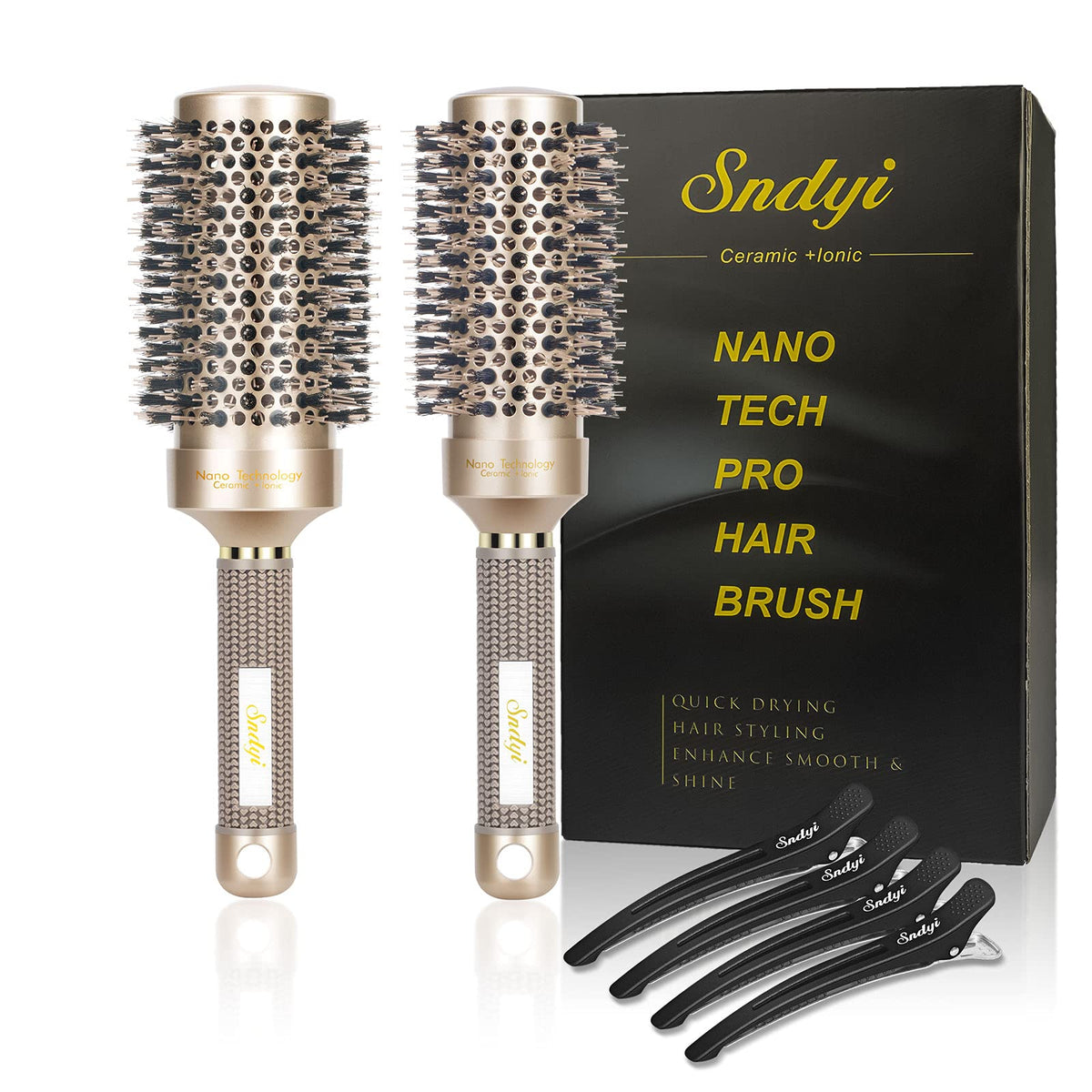 Sndyi Round Brush Set - 43Mm & 53Mm Nano Ceramic Hair Brushes For Blow Drying & Styling