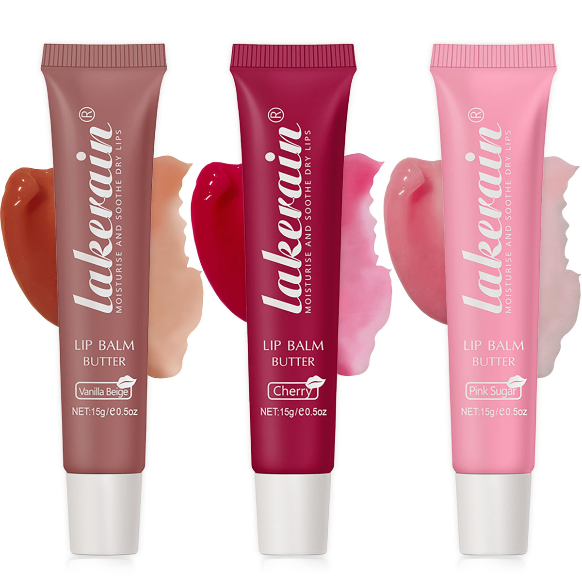 Wugbc Lip Butter Balm Trio - Moisturizing Hydrating Lip Gloss In Vanilla Beige, Cherry, Pink Sugar