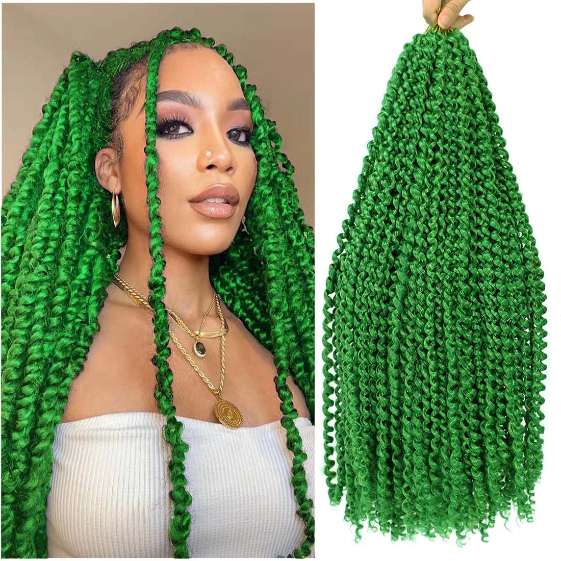 Kepbeay 18&quot; Passion Twist Crochet Hair - Green Water Wave For Black Women, 1 Pack Synthetic