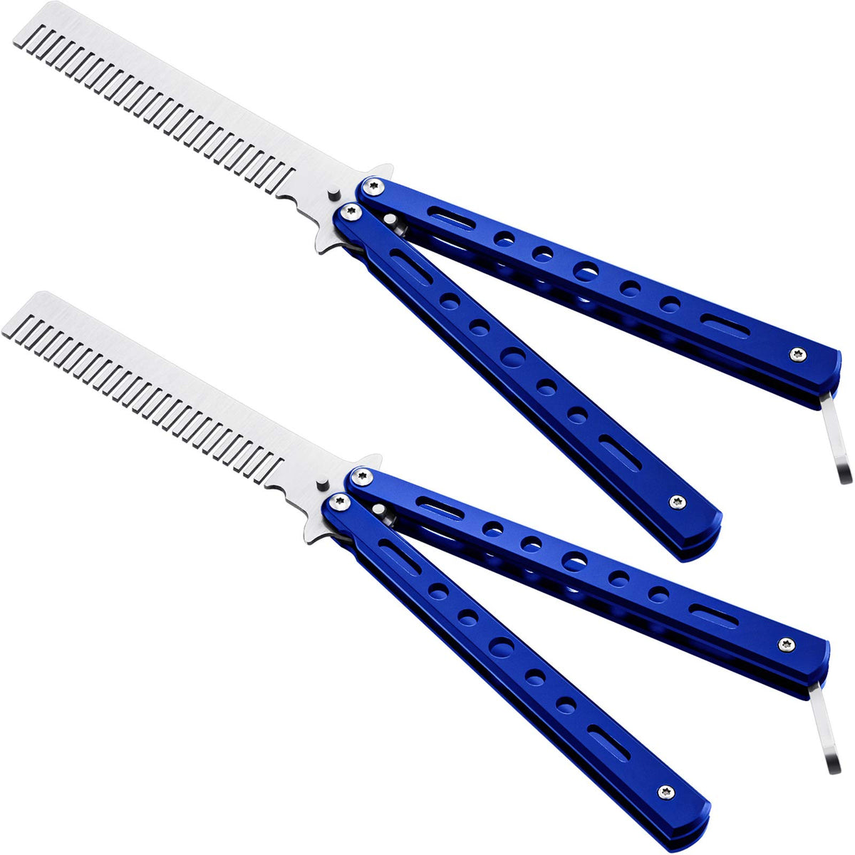 Boao 2 Pack Stainless Steel Folding Combs - Hair Styling Tools for Sport, Outdoor, Blue