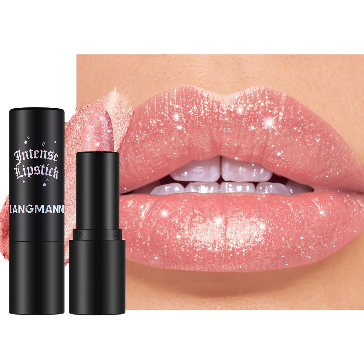 Jolilab Sparkling Lipstick, Long Lasting Waterproof Lip Gloss, Blush Pink, Non-Sticky