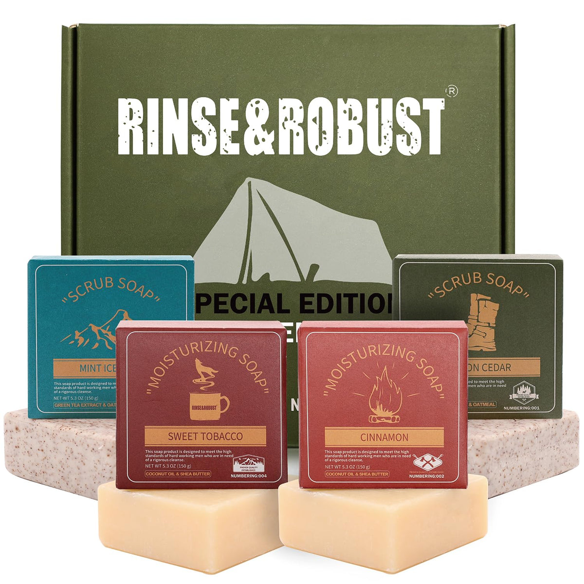 Rinse & Robust Men'S Bar Soap Set - 4 Natural Cleansing & Exfoliating Bars, 5.3 Oz Each