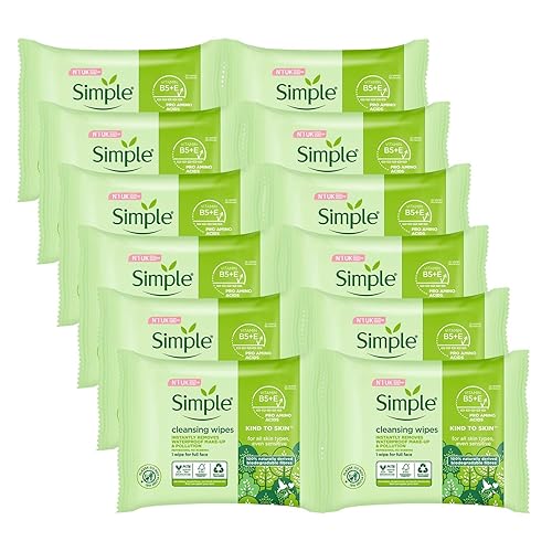 Simple Cleansing Facial Wipes, 25 Each, Pack Of 12 - Microfiber & Paper, Gentle Cleansing