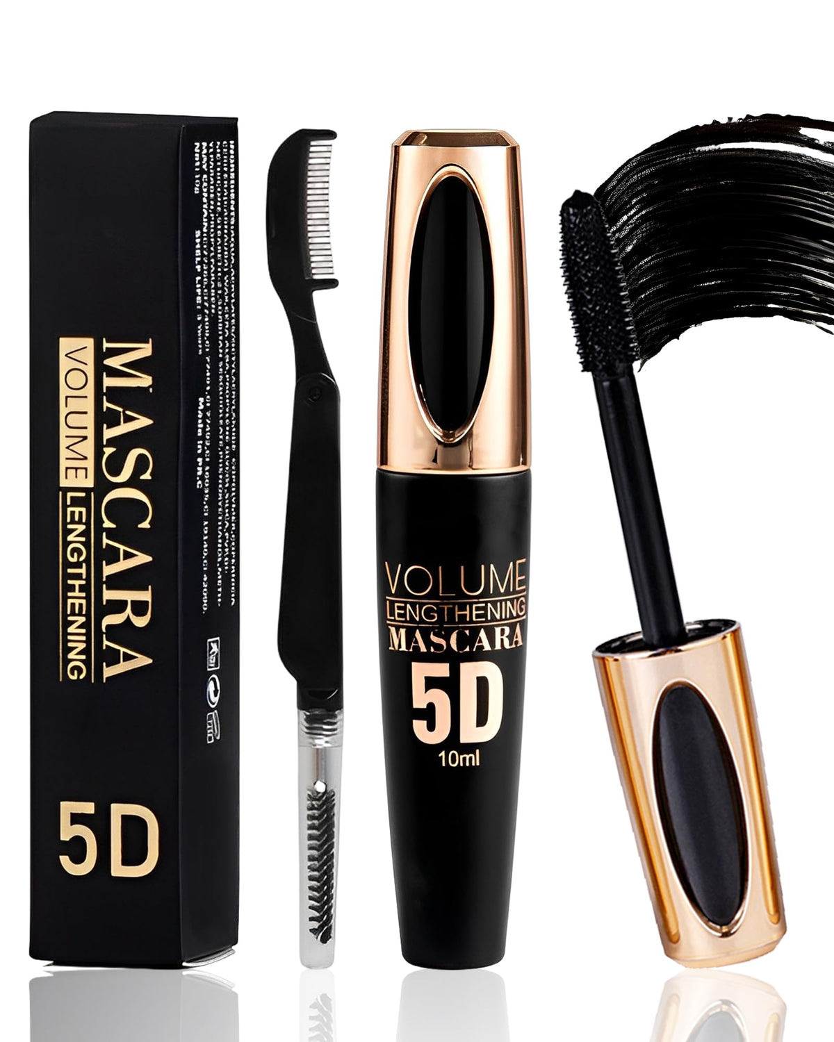 Lestpola Black Waterproof 5D Silk Fiber Mascara - Long Lasting Volume & Curl, Eye Makeup Gift