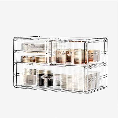 ZHIAI Acrylic Stackable Storage Drawers - Clear Makeup Organizer for Bathroom & Kitchen (4 Drawers)