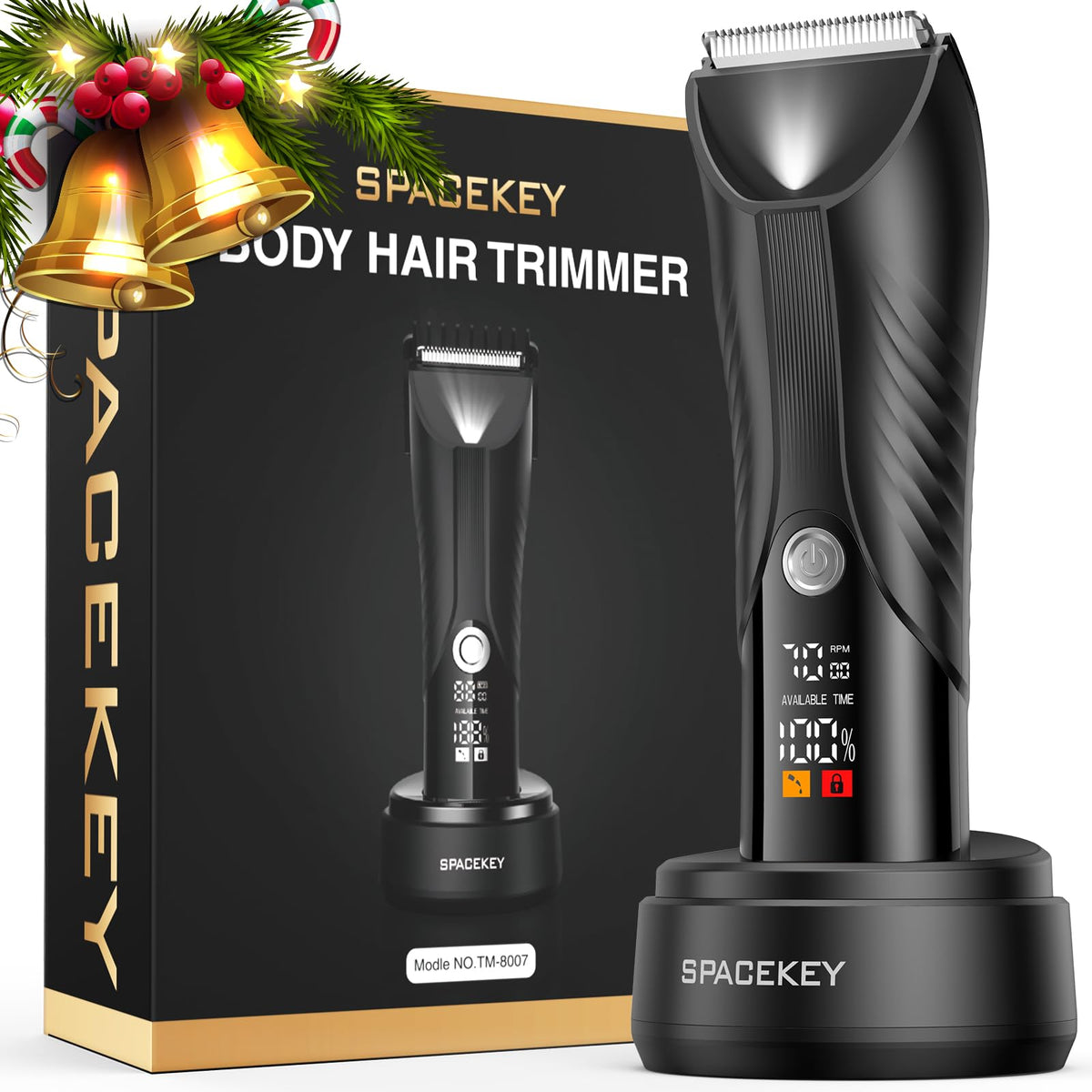 Spacekey Manscape Trimmer For Men, Waterproof Body Hair Groomer, Usb-C Rechargeable, Led Light