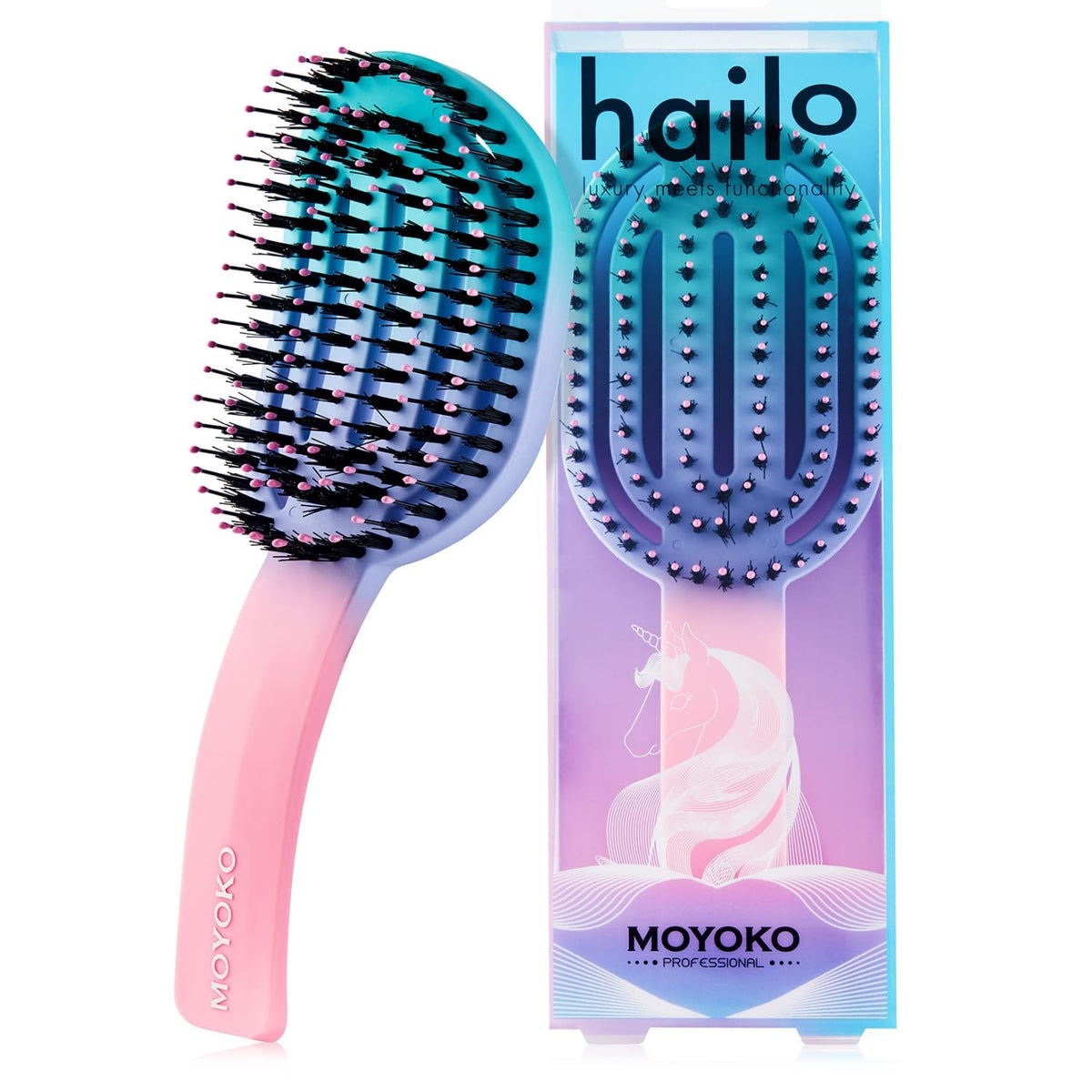 Moyoko Unicorn Detangler Brush For Curly & Thick Hair - Ergonomic, Prevents Breakage