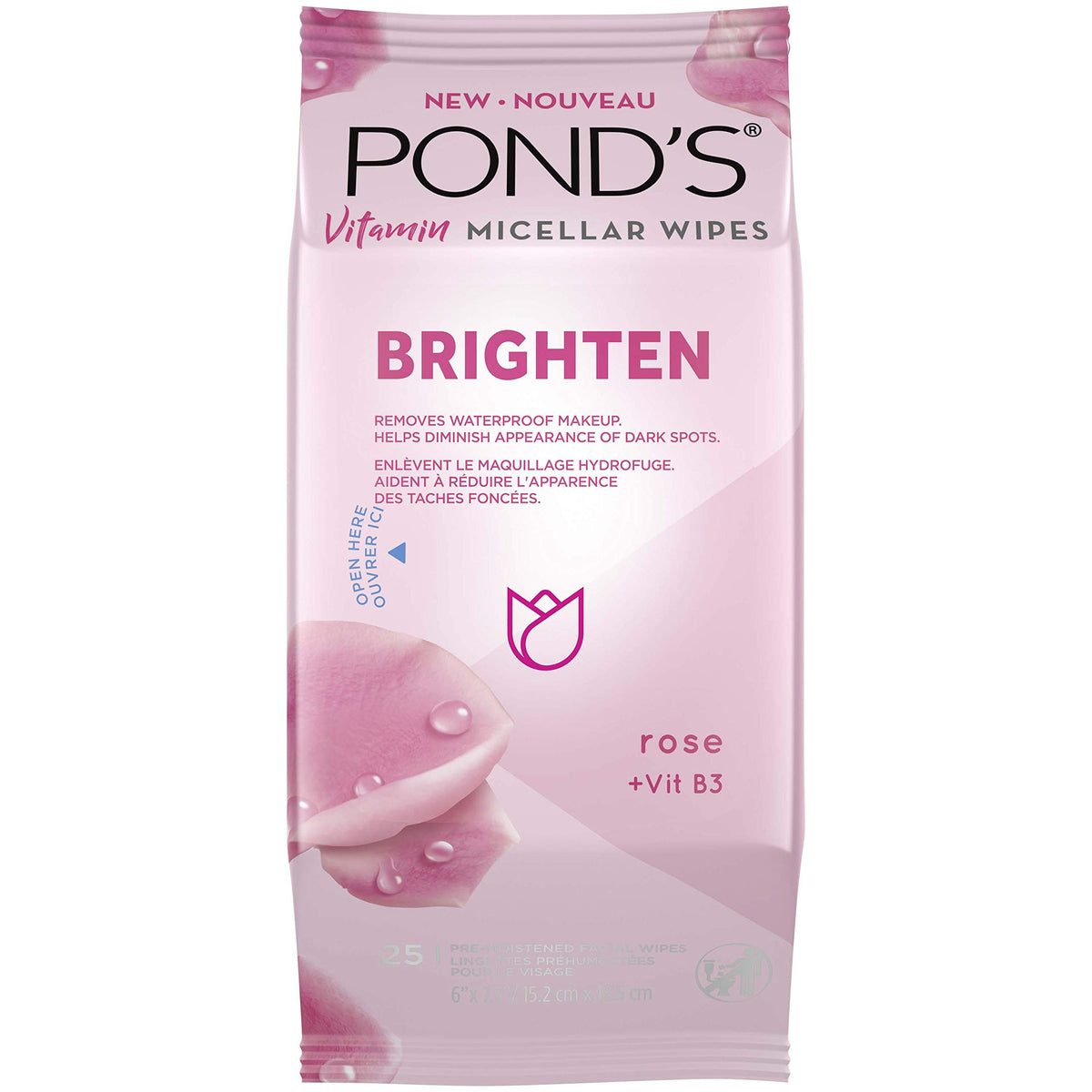 Pond'S Vitamin Micellar Wipes For Dark Spots, Waterproof Makeup Remover, 25 Count