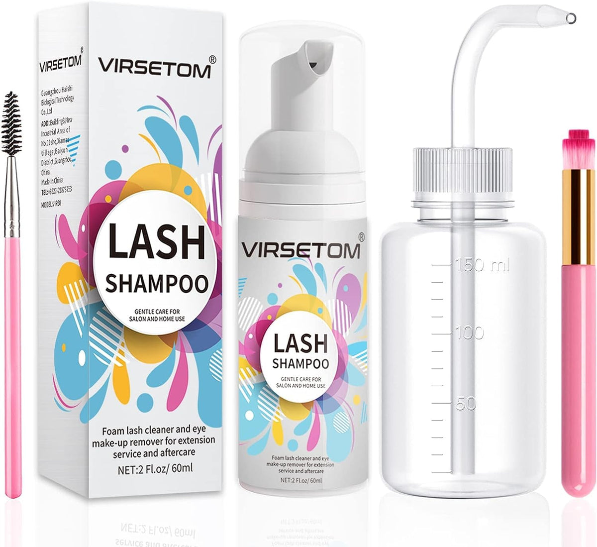 Vemofoper Lash Shampoo Kit For Lash Extensions - 60Ml Cleanser, Rinse Bottle & Brushes