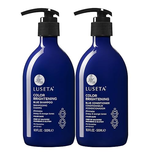 L Luseta Blue Shampoo & Conditioner Set - Color Brightening For Brassy Brunette Hair, 2X 16.9Oz