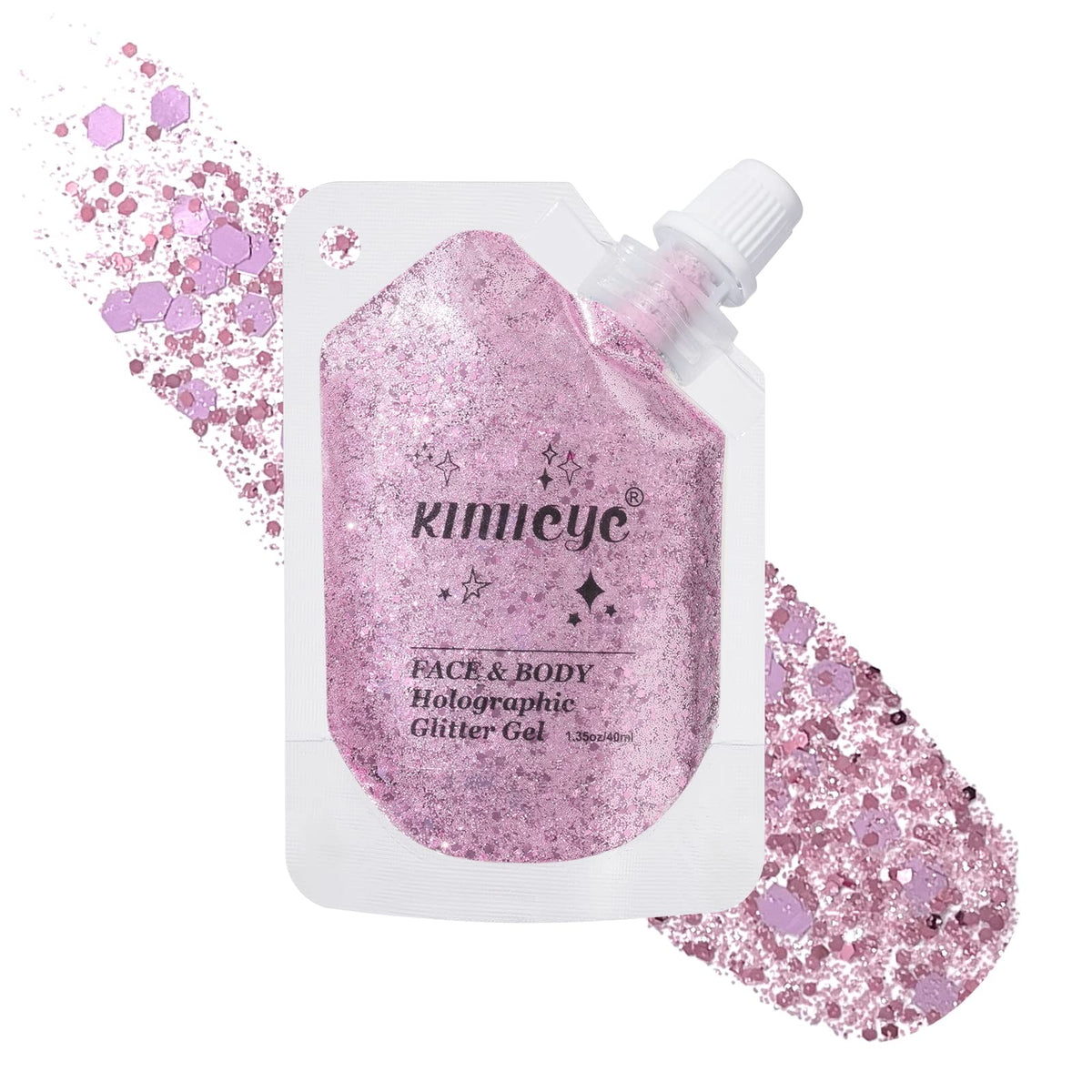 Kimieye Holographic Face Glitter Gel - Metallic Pink #12, Waterproof Makeup For Rave Festival, 1.35Oz