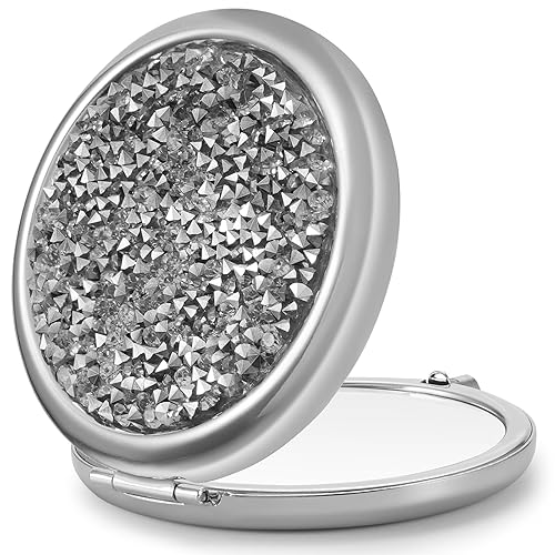 Getinbulk Double-Sided Compact Mirror, 1X/2X Magnifying, Silver-Mix Diamond, 2.5&quot;