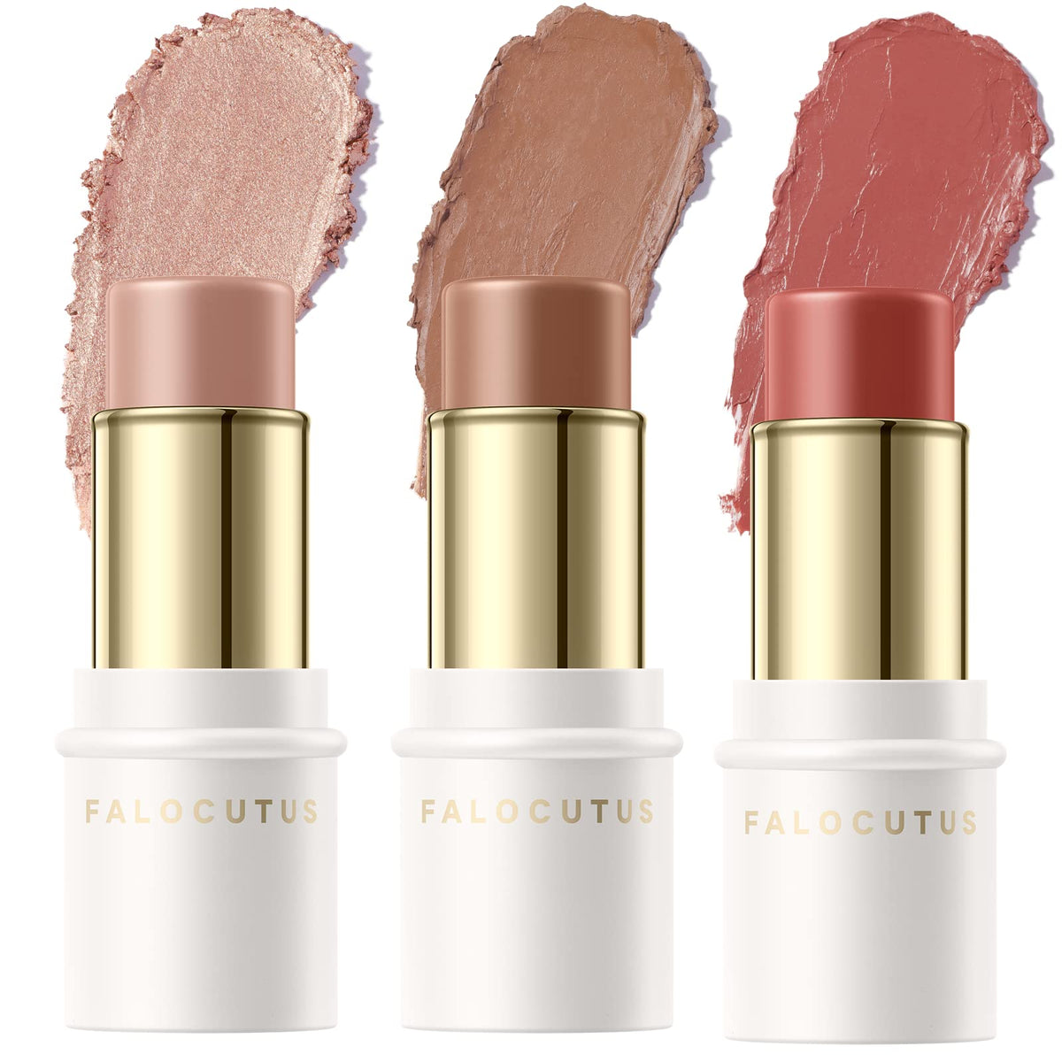 Falocutus 3 Pcs Medium Contour Stick Set - Cream Blush, Highlighter, Long Lasting Makeup Kit