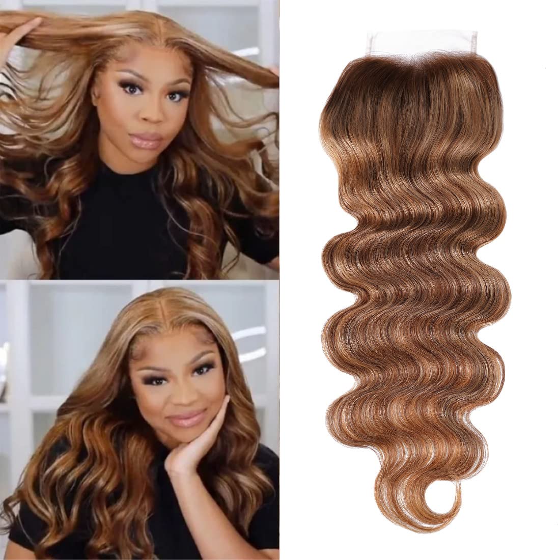 UNICE 20&quot; Honey Blonde Highlight Body Wave 4x4 Lace Closure - 100% Remy Human Hair for Women