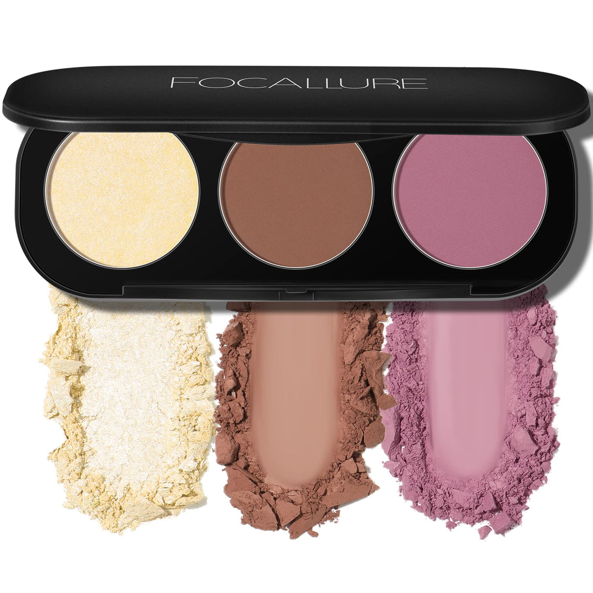 Focallure 3-In-1 Blush And Highlighter Palette, Cruelty-Free Matte Bronzer & Illuminator #07