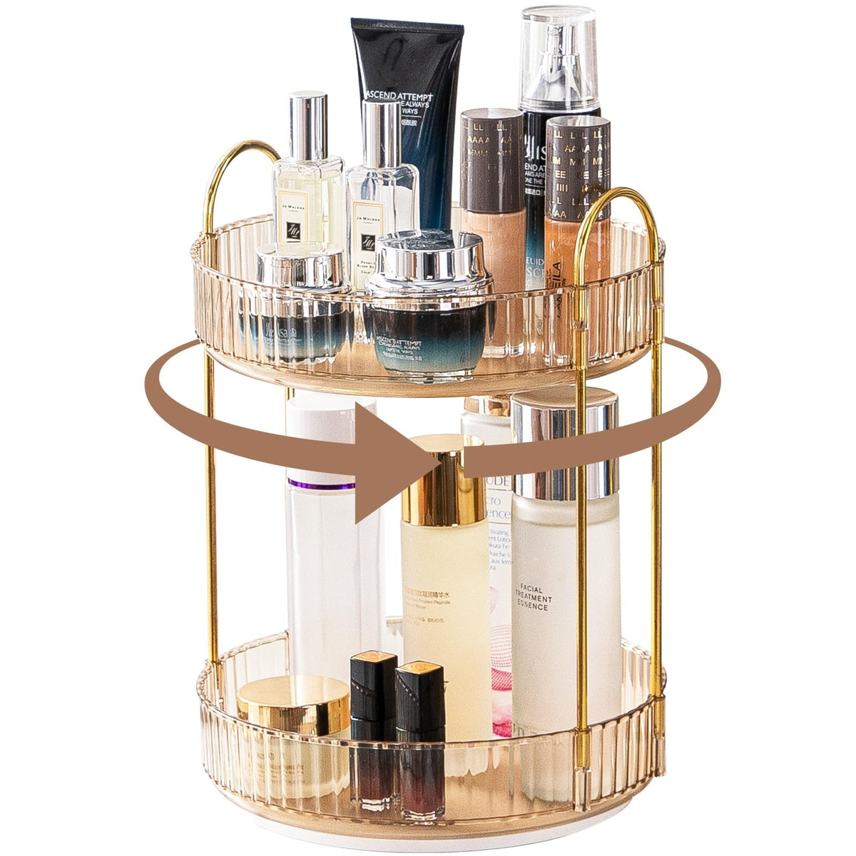 Cestativo 360° Rotating Makeup Organizer - 2 Tiers Amber Skincare & Cosmetics Storage