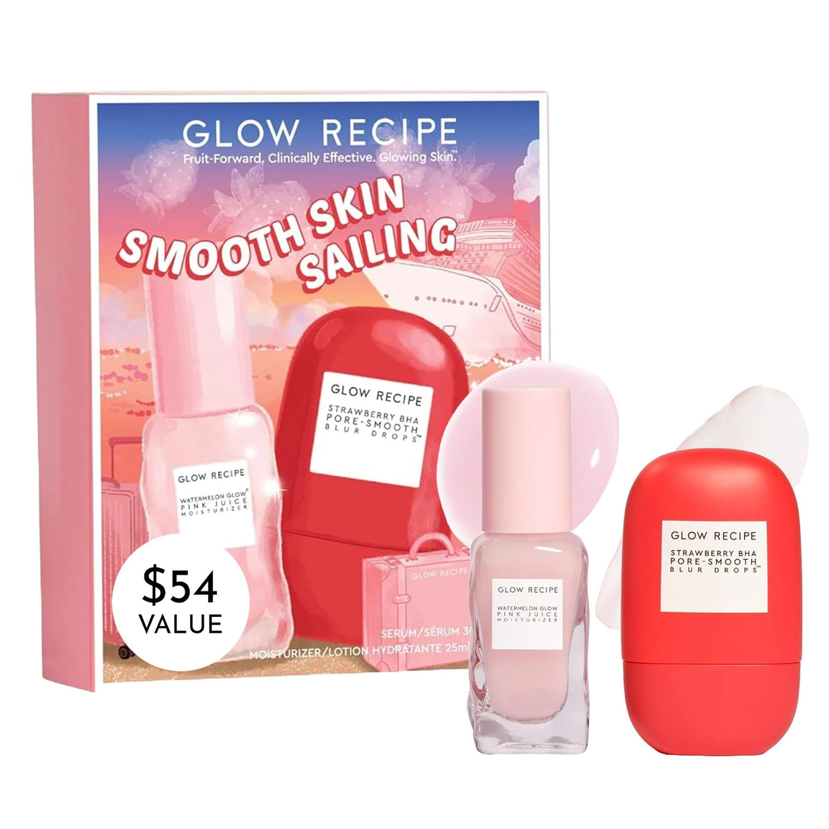 Glow Recipe Smooth Skin Sailing Skincare Set - Watermelon Glow Moisturizer & Bha Blurring Drops