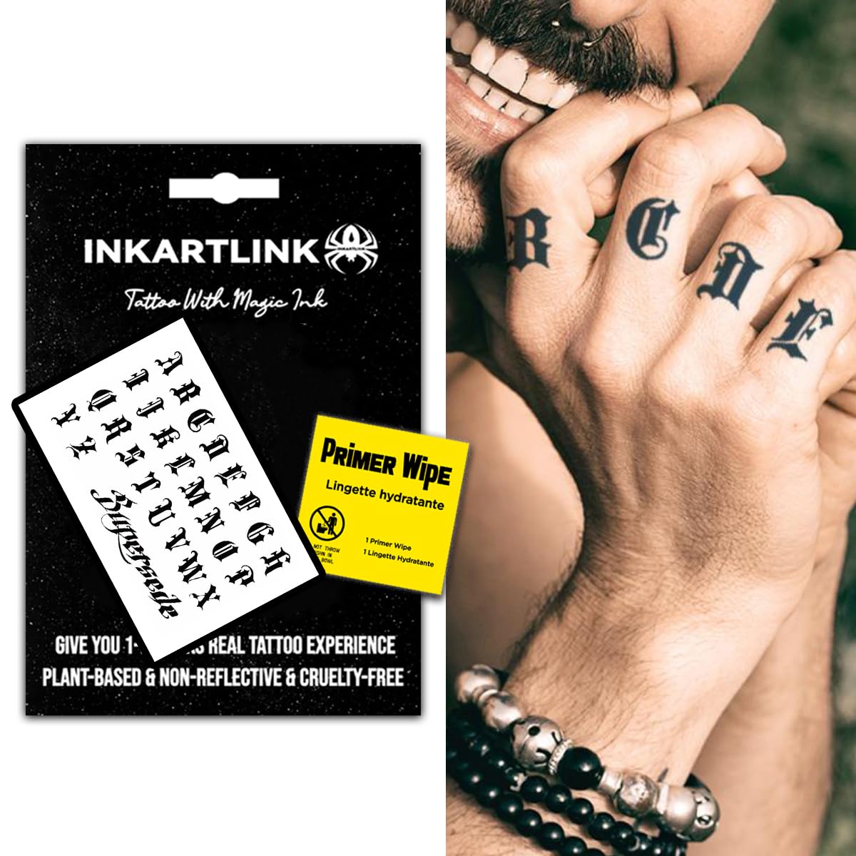 Inkartlink Gothic Alphabet Semi-Permanent Tattoos - Waterproof, Cruelty-Free, Unique Design