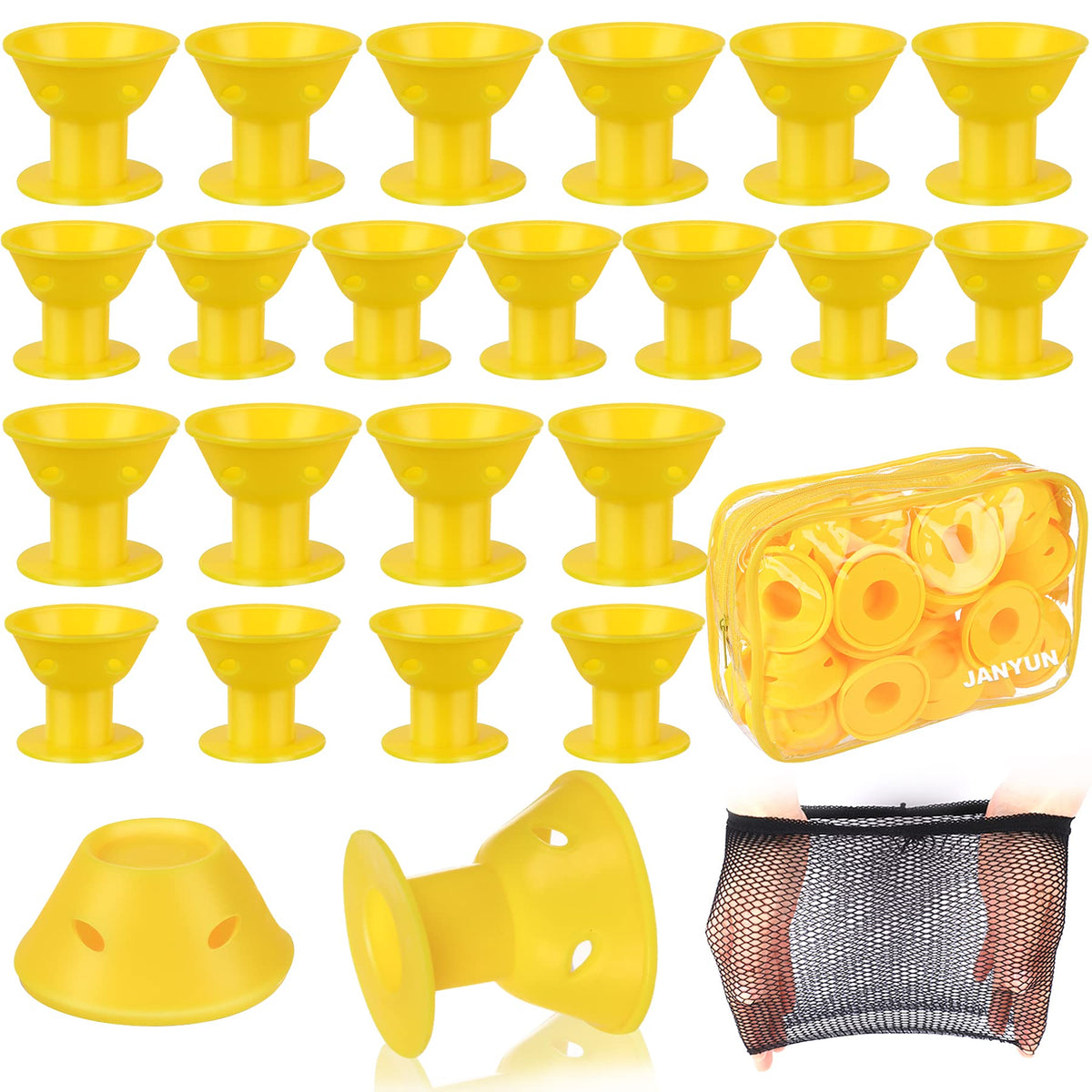 JANYUN 40 Pcs Yellow Silicone Hair Rollers - 20 Large & 20 Small Heatless Curlers